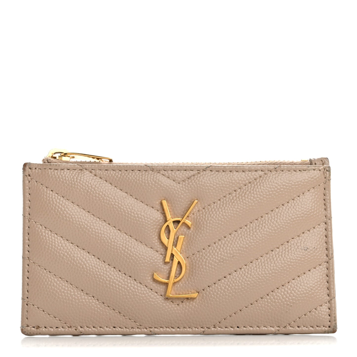 Grain De Poudre Matelasse Chevron Monogram Fragments Zippered Card Case Deep Beige