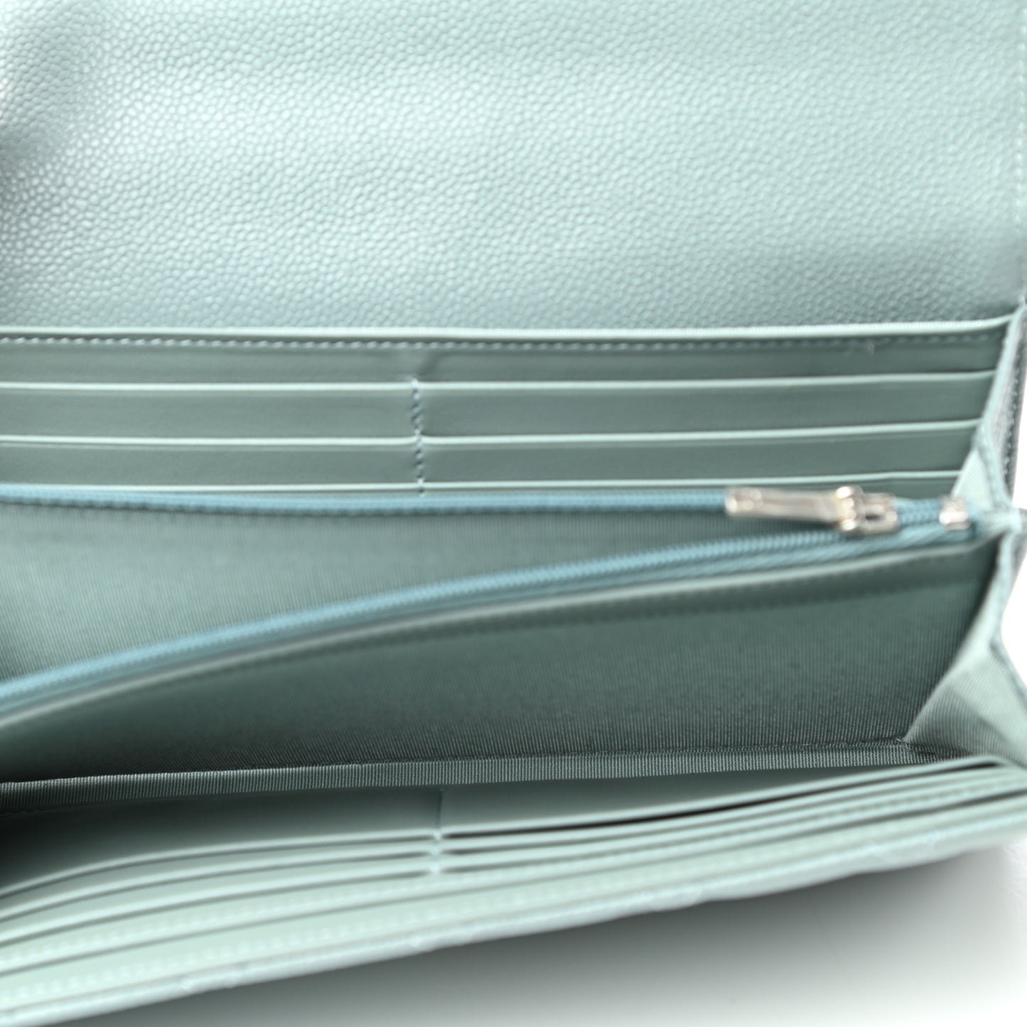 Caviar Quilted Large Gusset Flap Wallet Light Blue