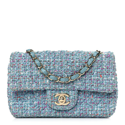 Chanel Tweed Quilted Mini Rectangular Flap Turquoise Purple White Red 1 of 9