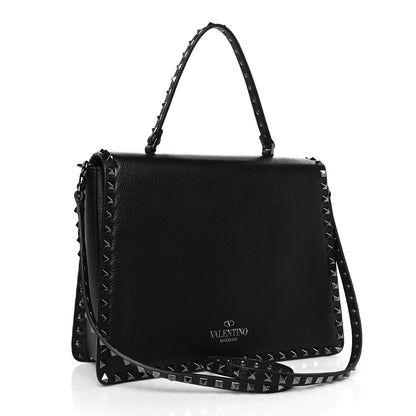 Valentino Garavani Grained Calfskin Rockstud Top Handle Flap Shoulder Bag Black 3 of 8