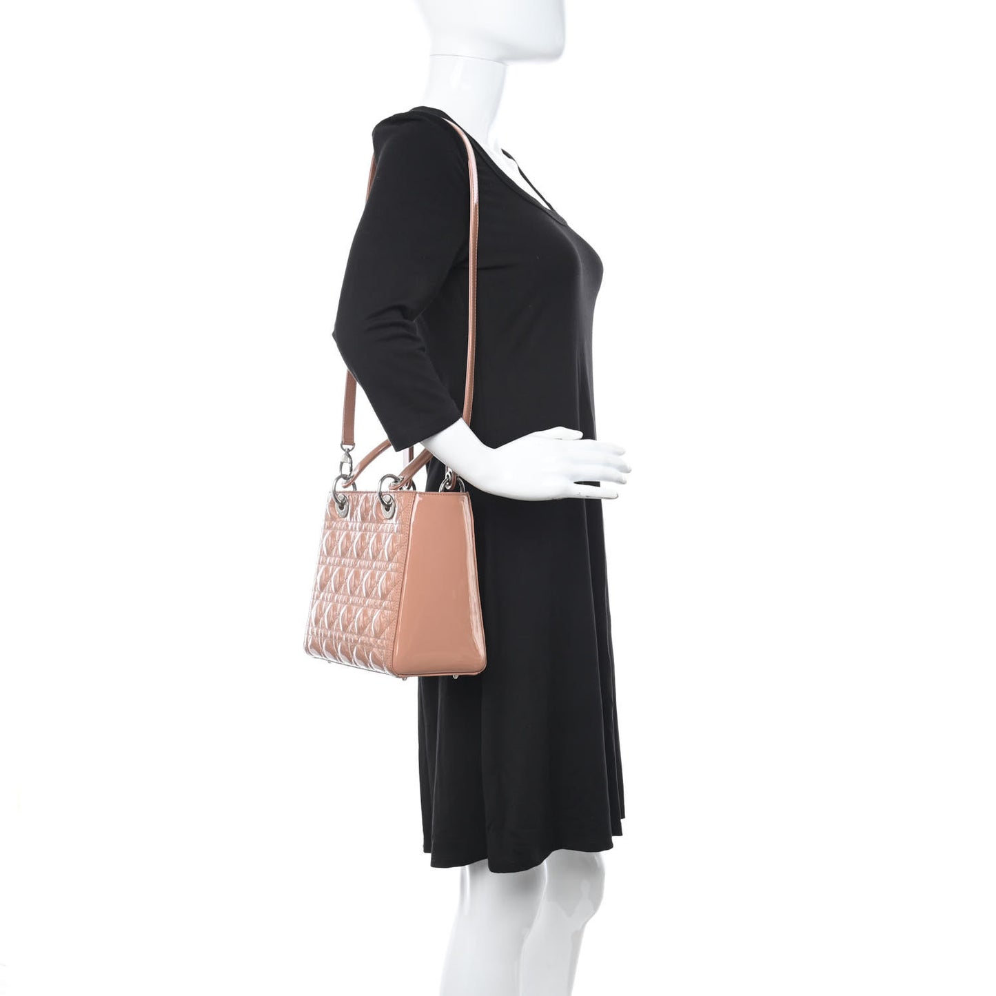 Patent Cannage Medium Lady Dior Beige