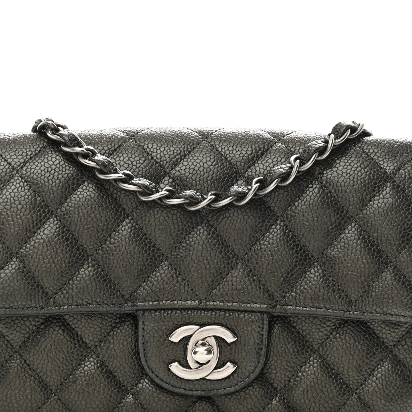 Metallic Caviar Quilted Mini Rectangular Flap Dark Grey