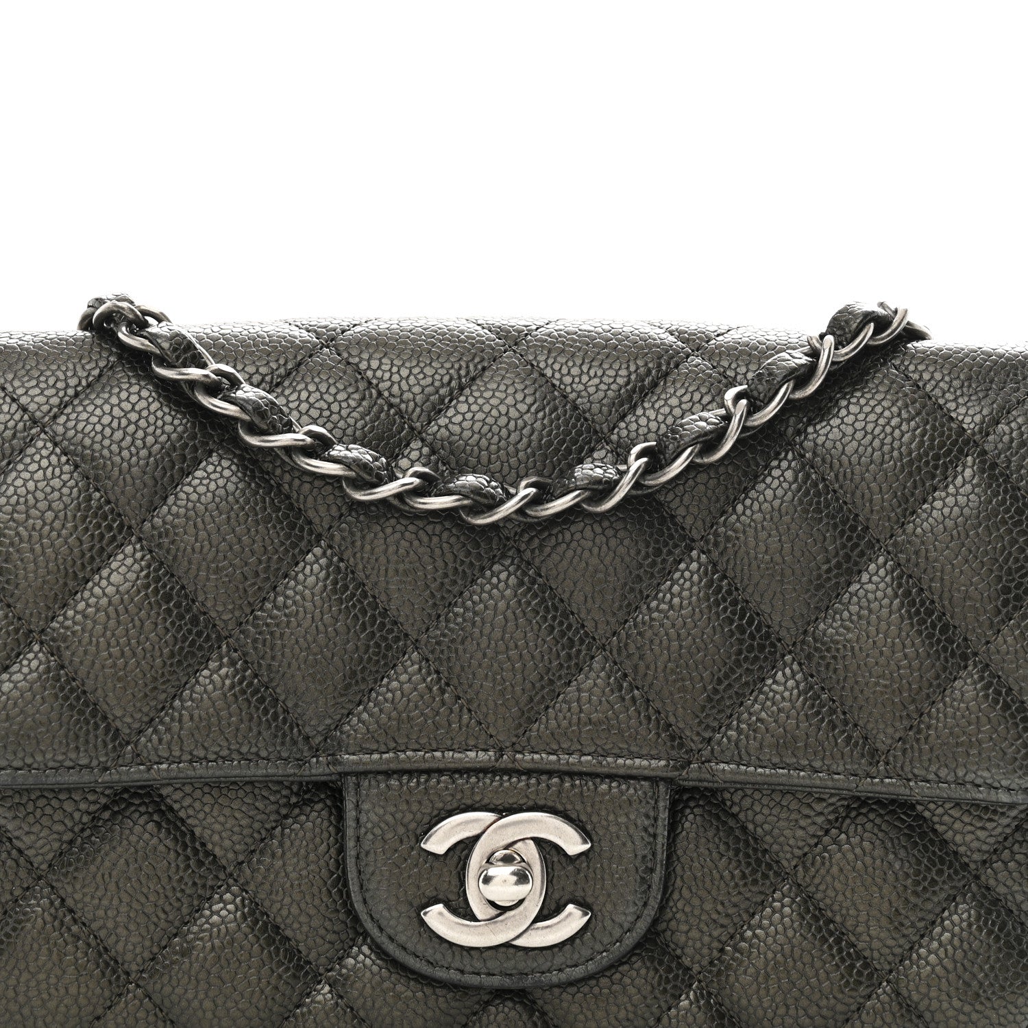 Chanel Metallic Caviar Quilted Mini Rectangular Flap Dark Grey 8 of 11