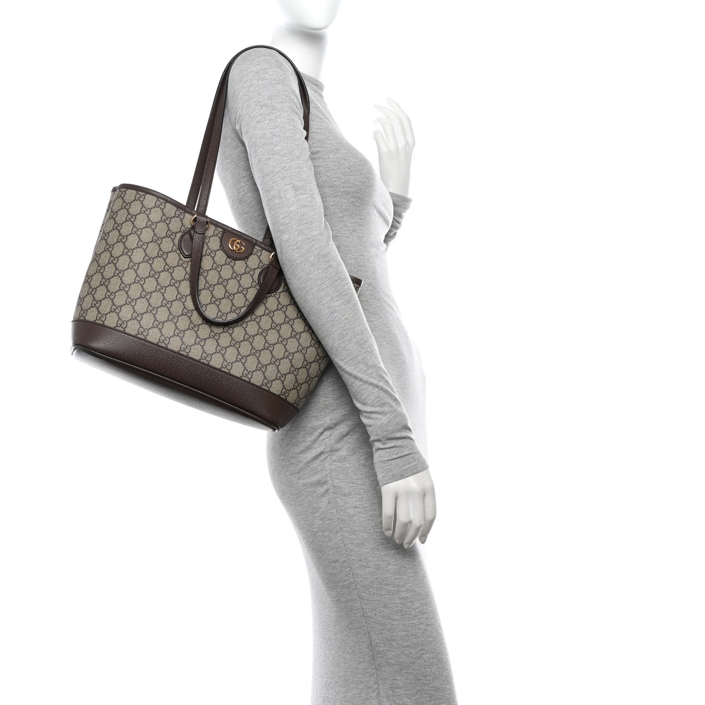 GG Supreme Monogram Textured Calfskin Small Ophidia Shoulder Tote Bag Beige Ebony New Acero