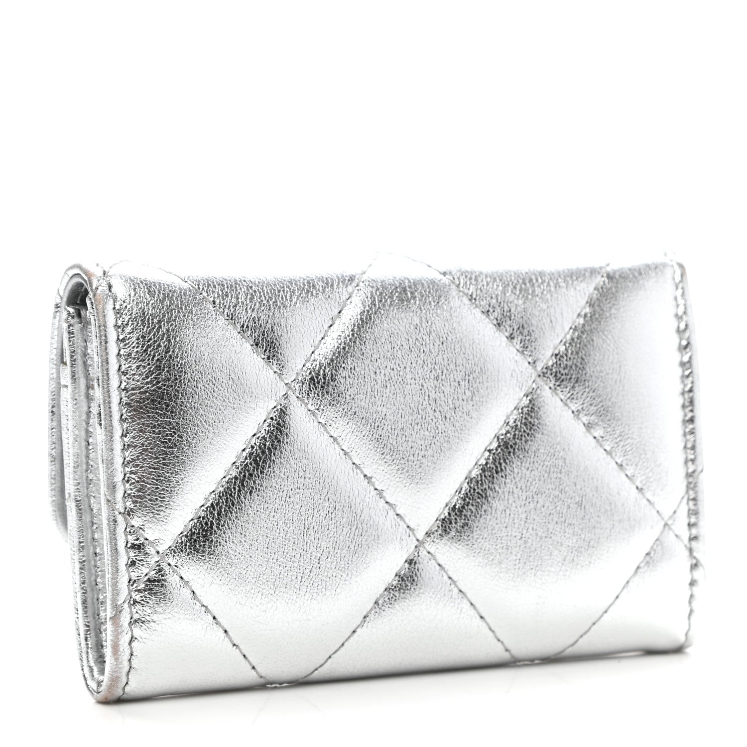 Chanel Metallic Goatskin Quilted Chanel 19 Flap Card Holder Silver 3 of 9