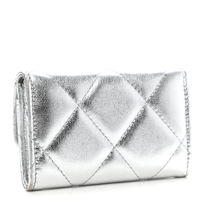 Chanel Metallic Goatskin Quilted Chanel 19 Flap Card Holder Silver 3 of 9