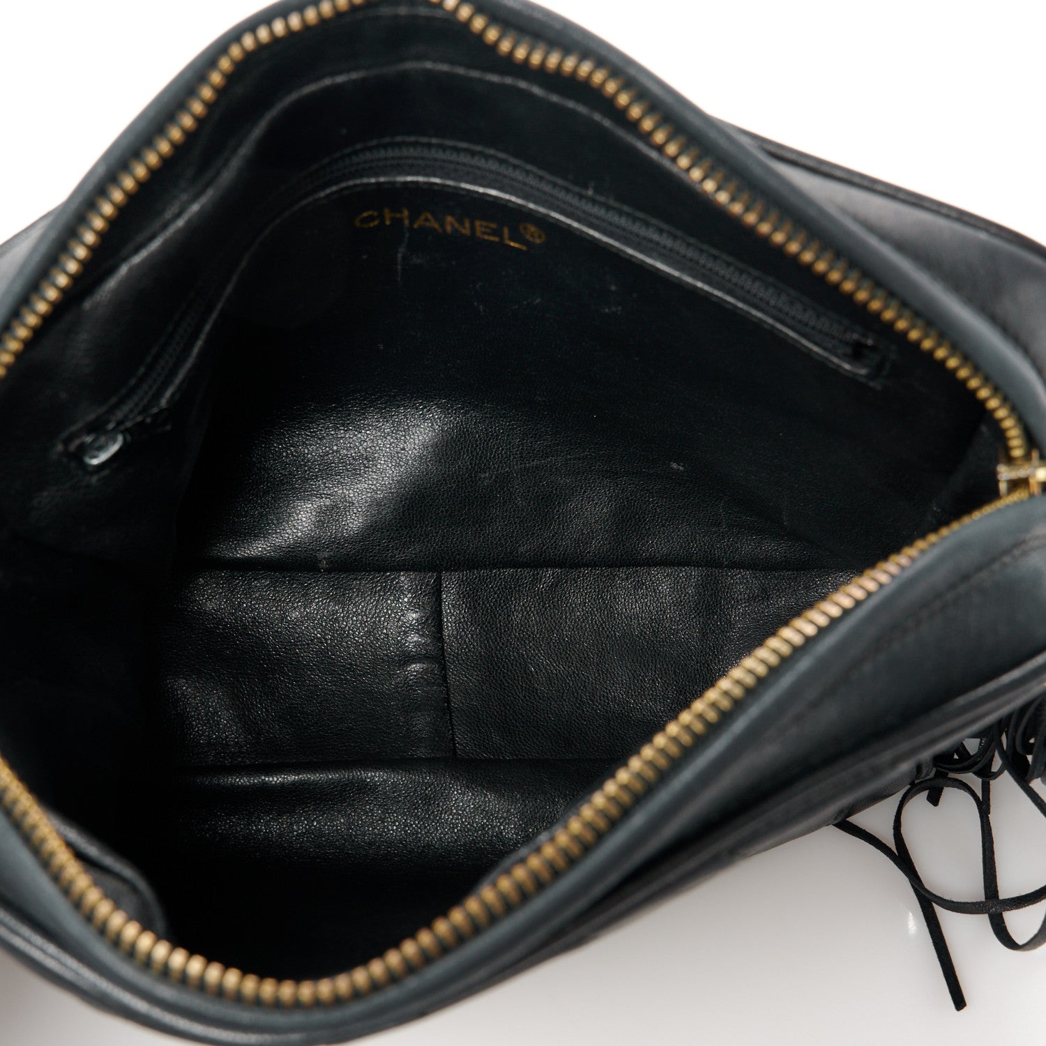 Chanel Lambskin Chevron Quilted Tassel Camera Case Black 6 of 12