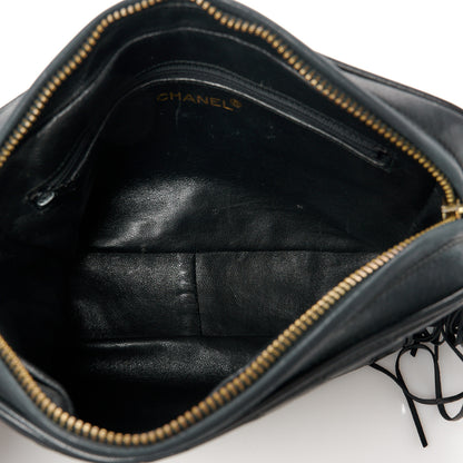 Chanel Lambskin Chevron Quilted Tassel Camera Case Black 6 of 12
