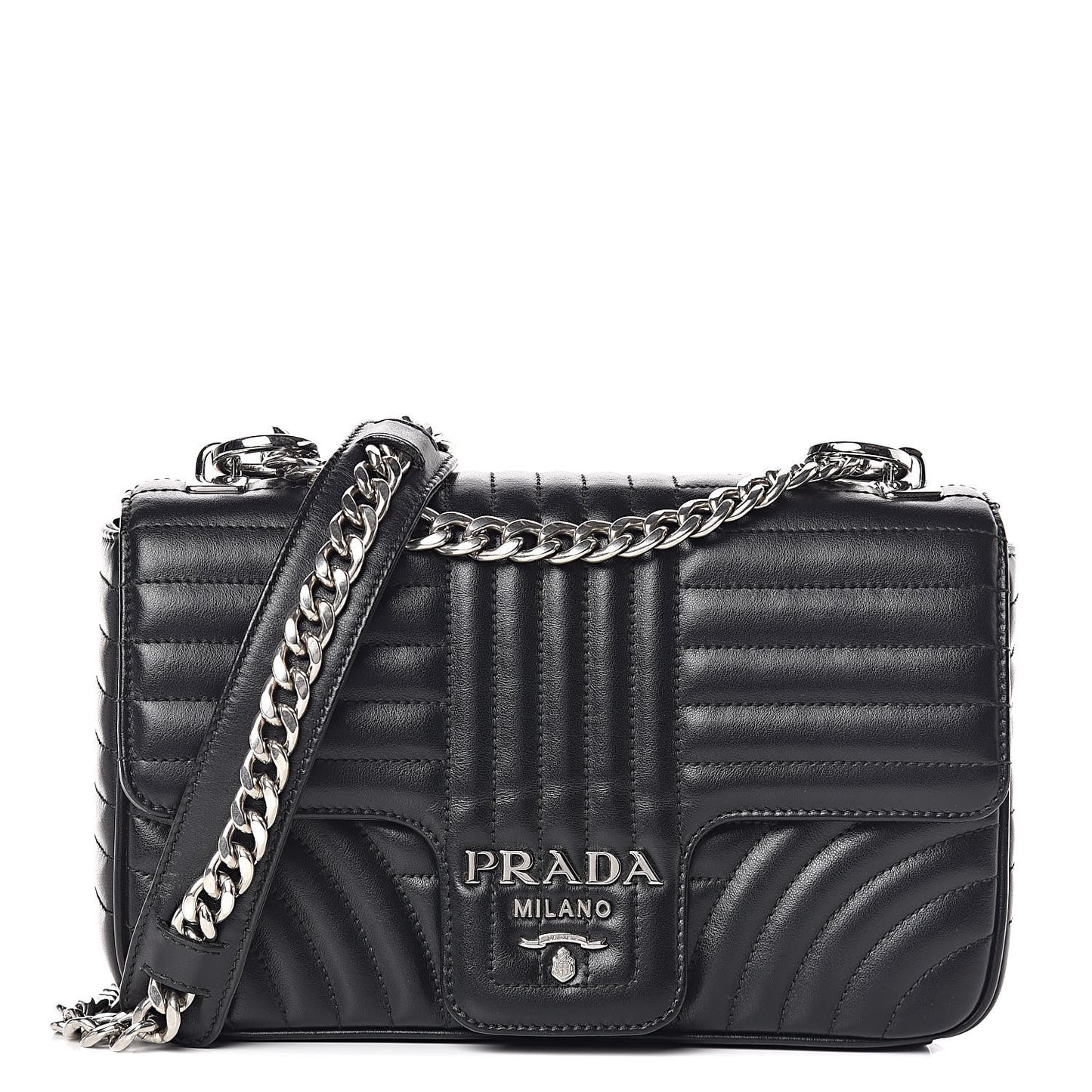 Soft Calfskin Impunture Diagramme Medium Chain Flap Shoulder Bag Black