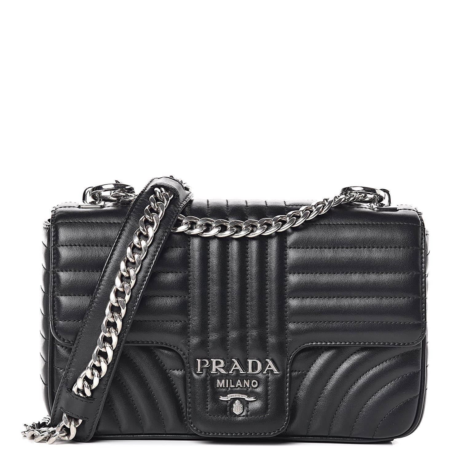 Prada Soft Calfskin Impunture Diagramme Medium Chain Flap Shoulder Bag Black 1 of 8