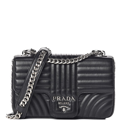 Prada Soft Calfskin Impunture Diagramme Medium Chain Flap Shoulder Bag Black 1 of 8