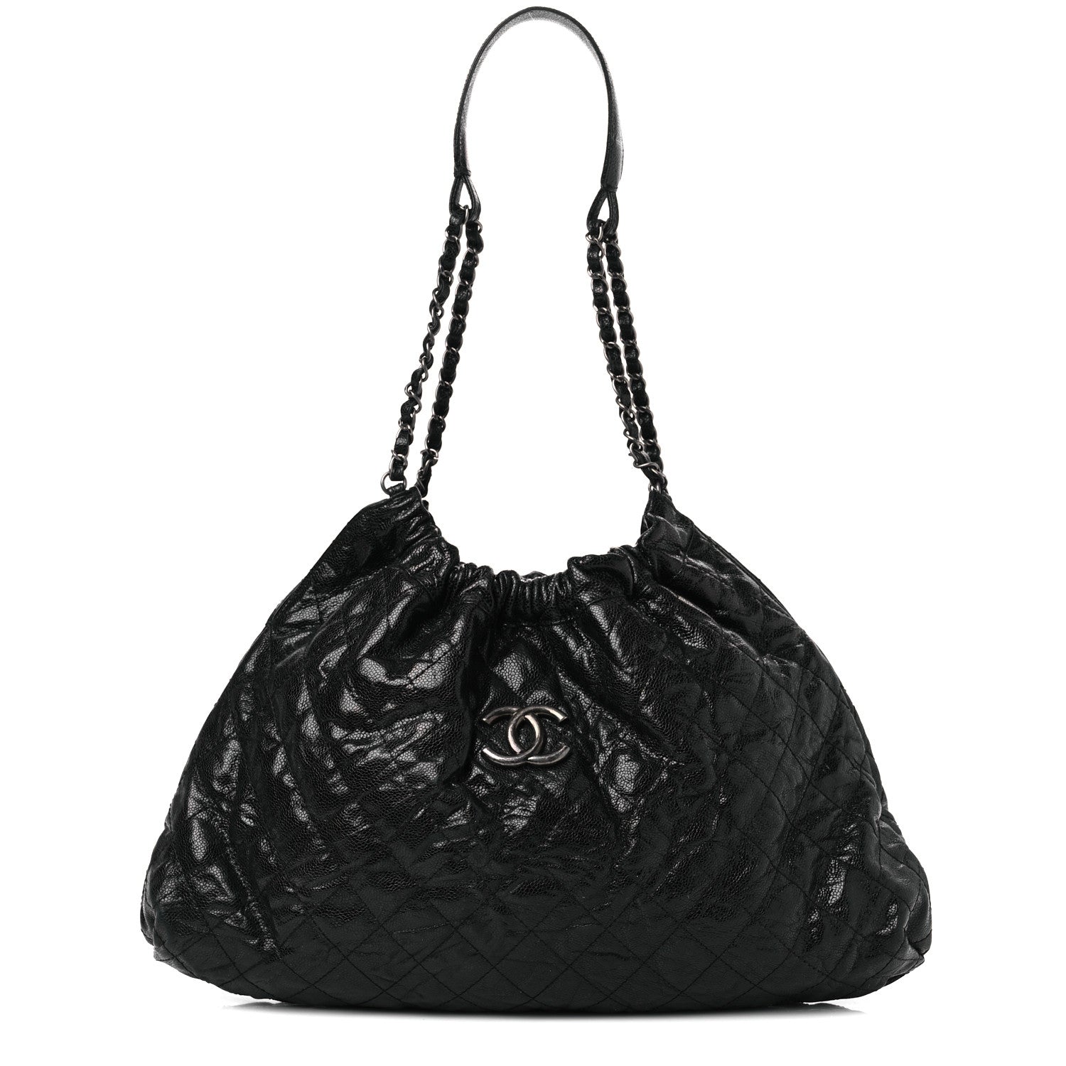 Chanel Crumpled Grained Calfskin Quilted Medium Elastic Tote Black 1 of 10