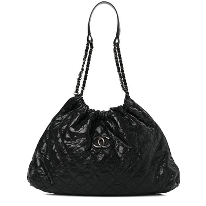 Chanel Crumpled Grained Calfskin Quilted Medium Elastic Tote Black 1 of 10