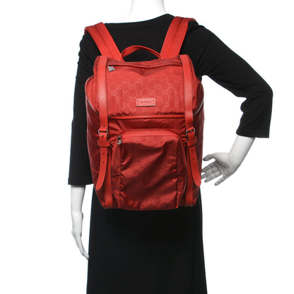 Gucci Nylon Monogram Dollar Calfskin Medium Light Double Buckle Backpack Vibrant Red 2 of 9