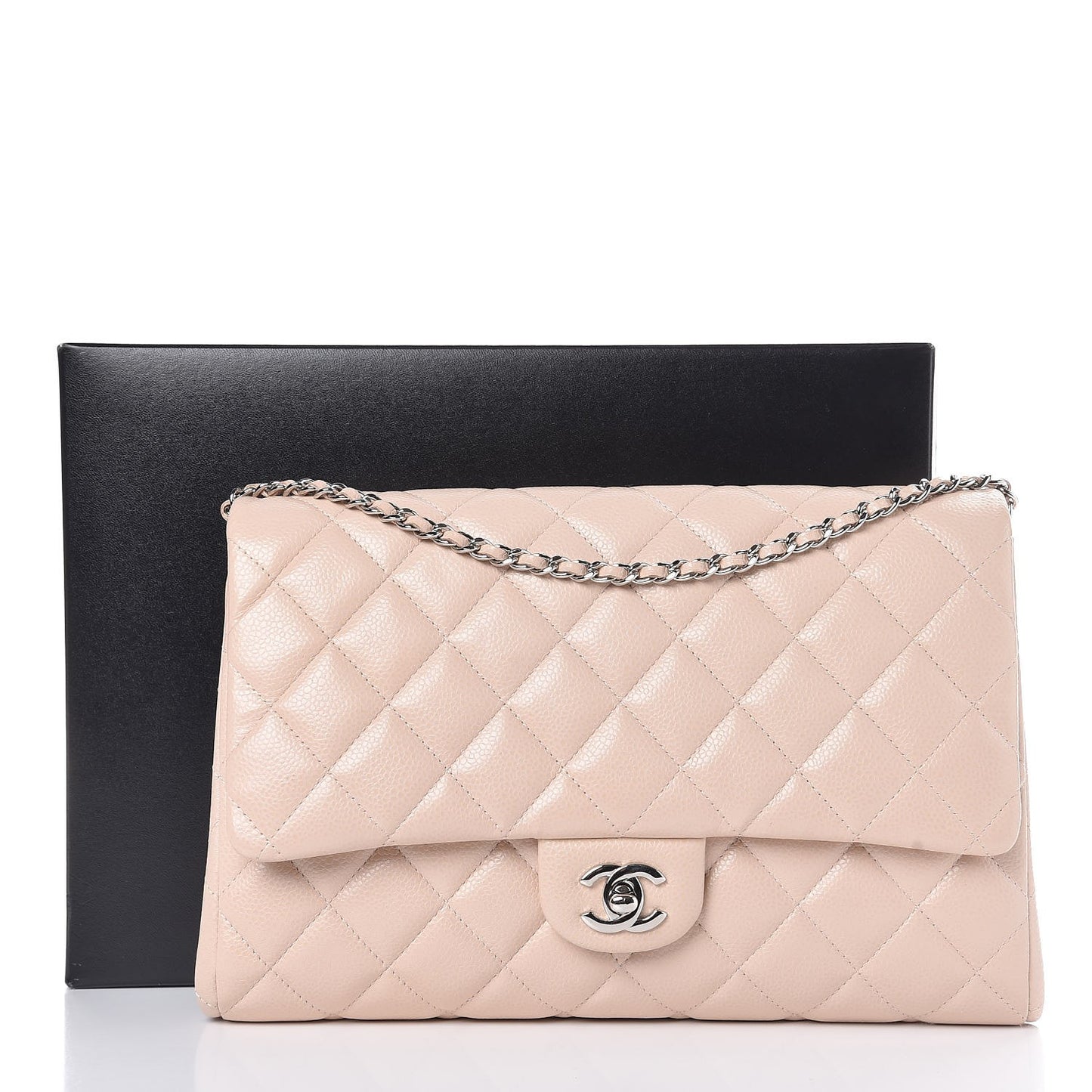 Caviar Quilted Clutch With Chain Flap Light Pink