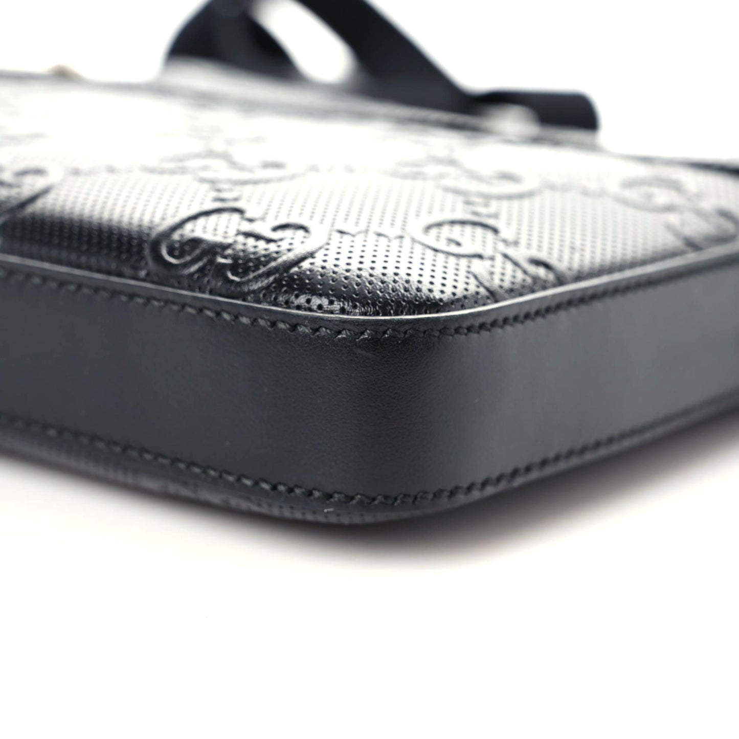 Calfskin GG Tennis Embossed Small Flat Messenger Bag Black