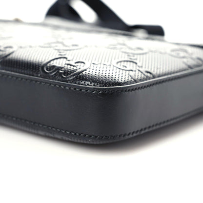 Gucci Calfskin GG Tennis Embossed Small Flat Messenger Bag Black 8 of 9