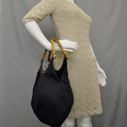 Gucci Monogram Bamboo Handle Shoulder Bag Black 2 of 9