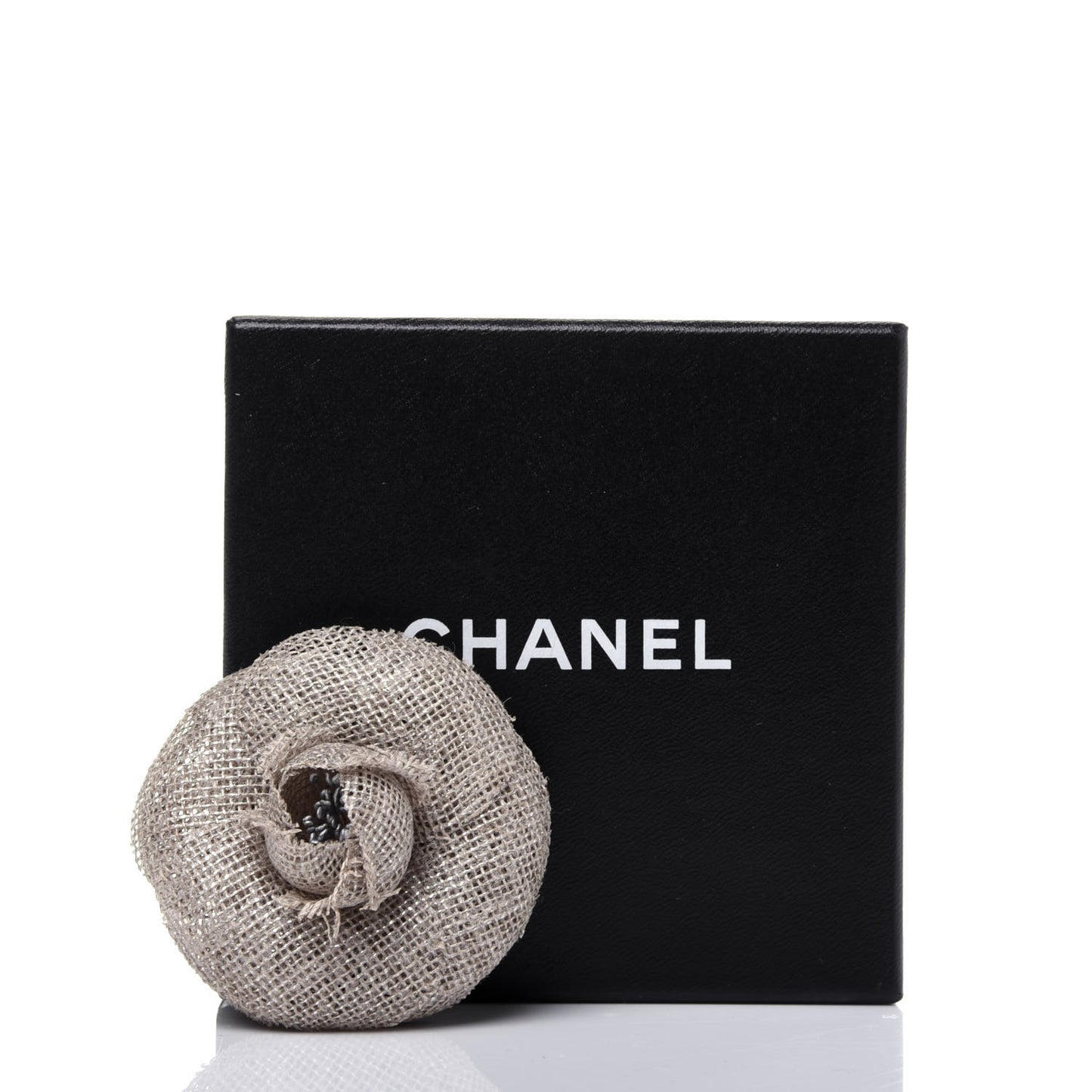 Metallic Linen Camellia Pin Brooch Beige