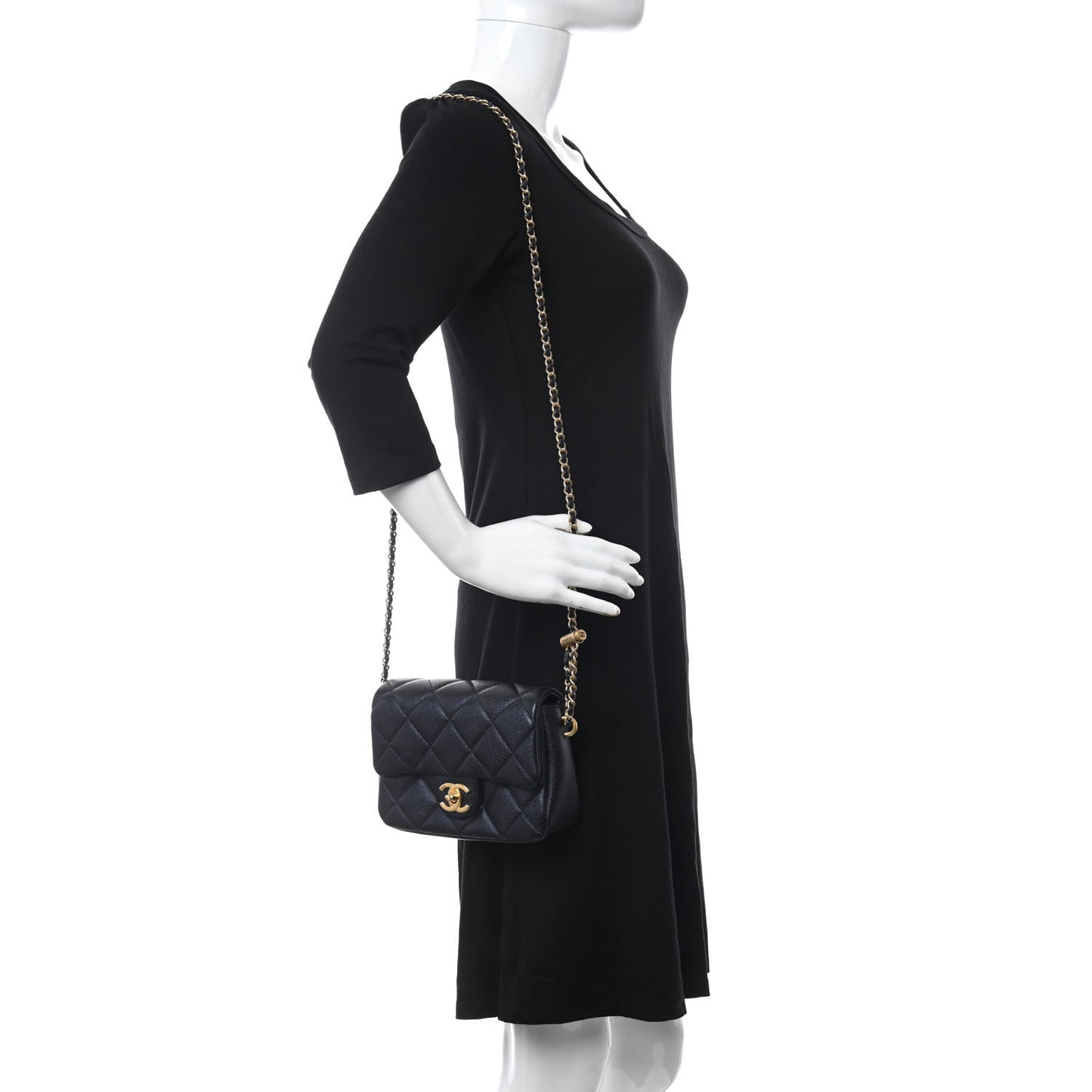 Iridescent Caviar Quilted Mini My Perfect Flap Dark Blue