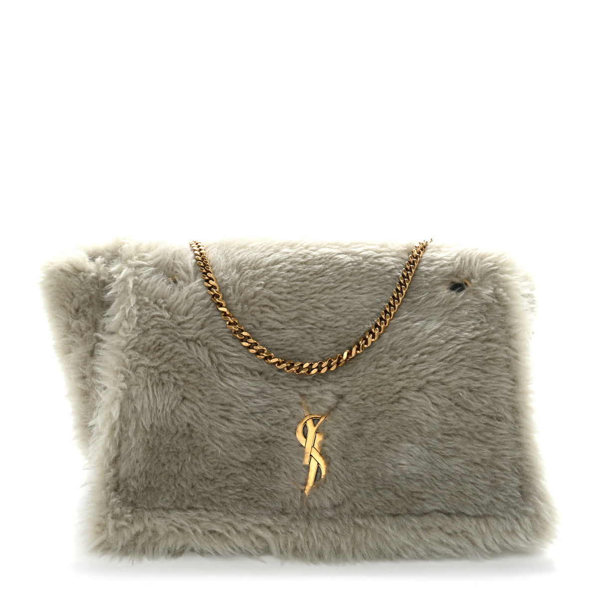 Saint Laurent Shearling Calfskin Medium Reversible Monogram Kate Satchel Grey 1 of 10