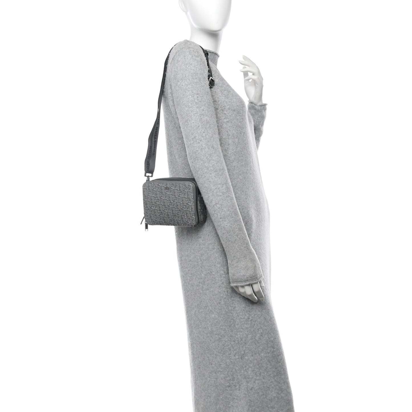 Oblique Zipped Pouch With Strap Pouch Grey