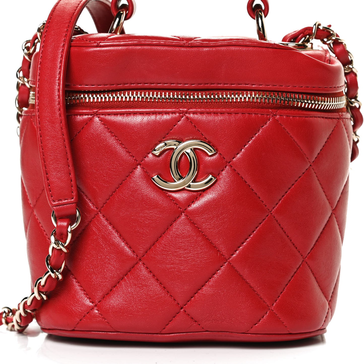 Lambskin Quilted Trendy Vanity Case Red