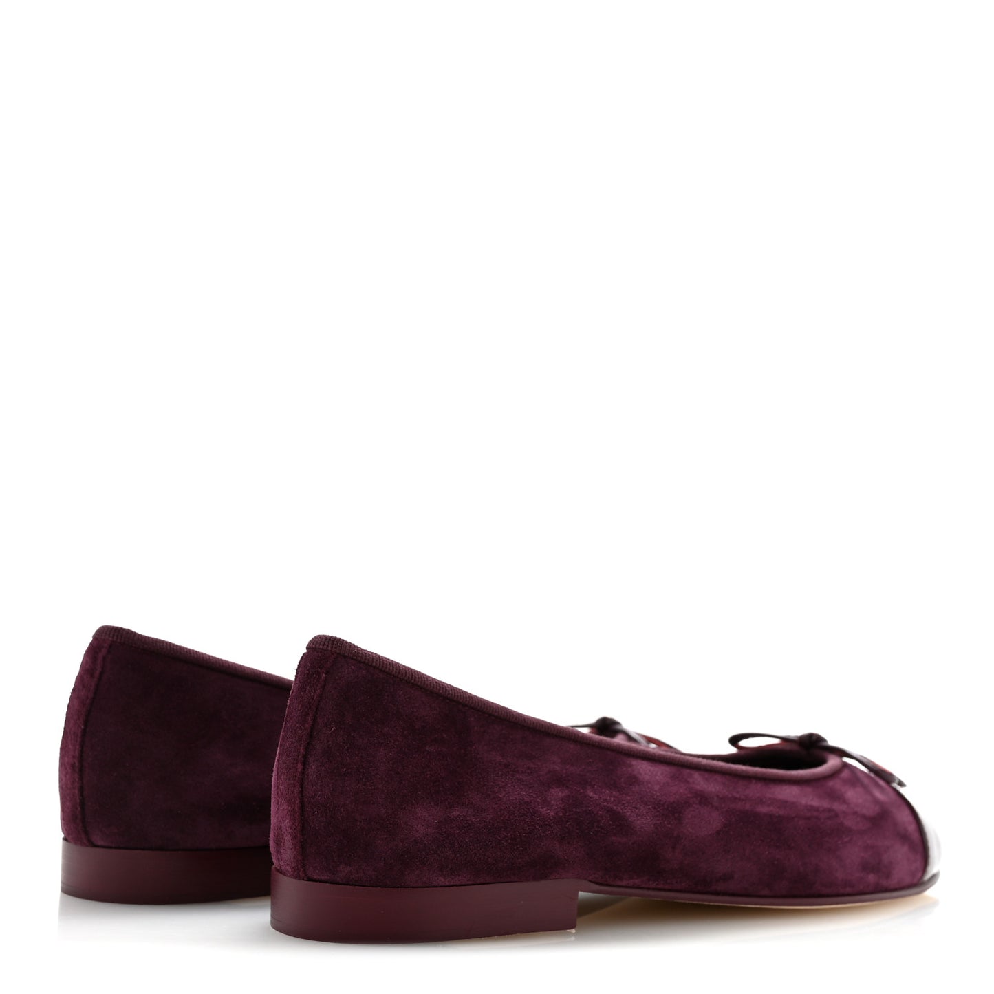 Suede Patent Calfskin Cap Toe CC Ballerina Flats 39 Burgundy