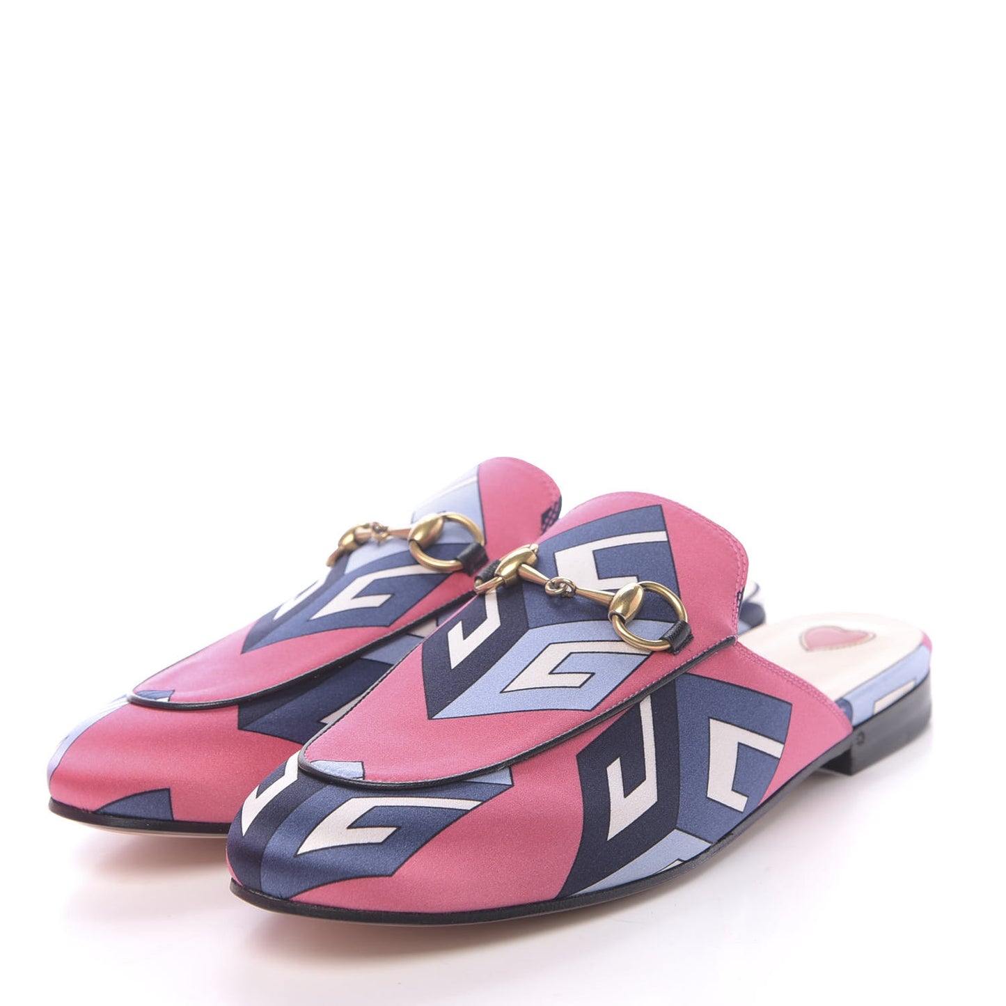 Satin GG Wallpaper Womens Princetown Slippers 35.5 Pink Flamboyant Blue Black