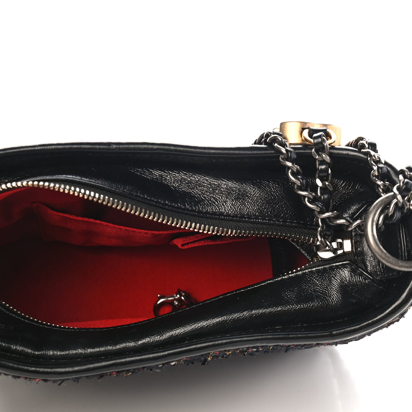 Tweed Calfskin Small Gabrielle Hobo Black Gold Red Ecru