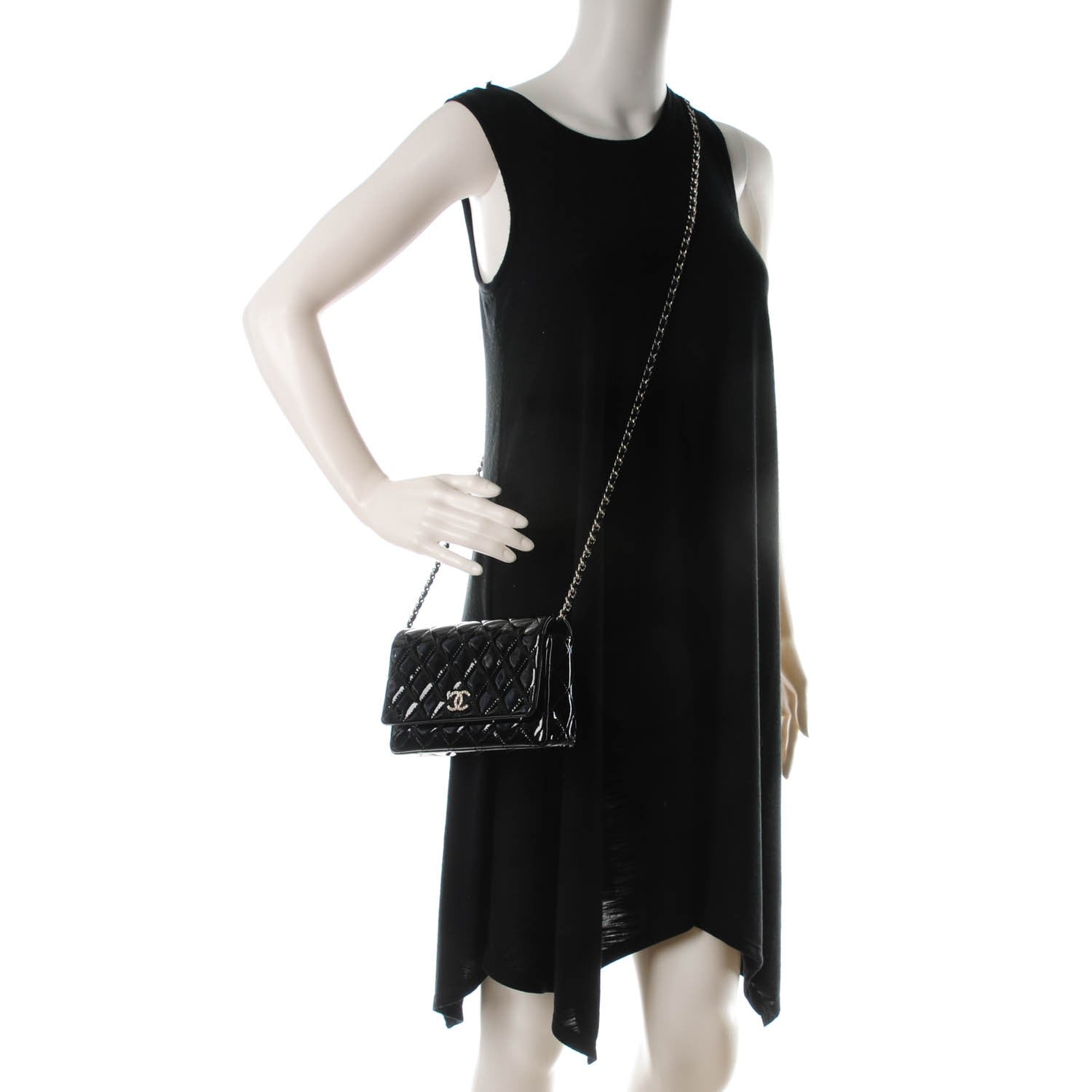 Chanel Patent Quilted Brilliant Wallet On Chain WOC Black 2 of 8