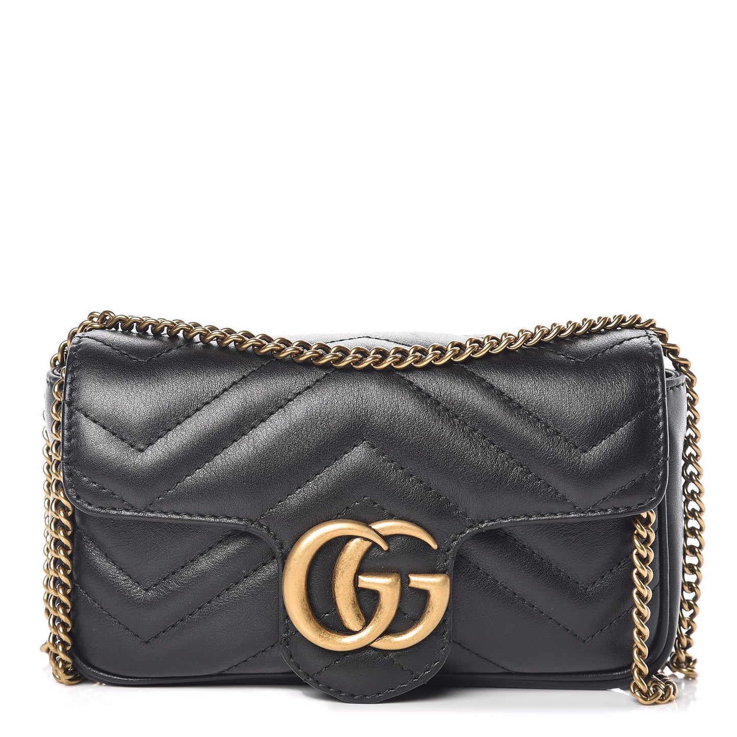 Calfskin Matelasse Super Mini GG Marmont Shoulder Bag Black