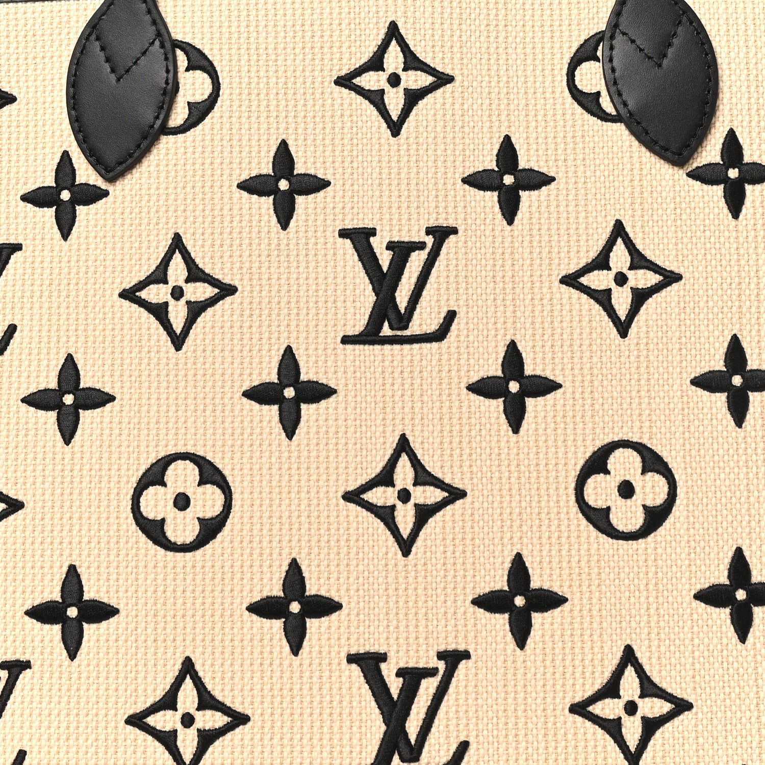 Louis Vuitton Cotton Monogram Embroidered Neverfull MM Beige Black 7 of 9