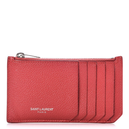 Saint Laurent Grained Calfskin 5 Fragments Zip Pouch Card Holder New Red 1 of 8