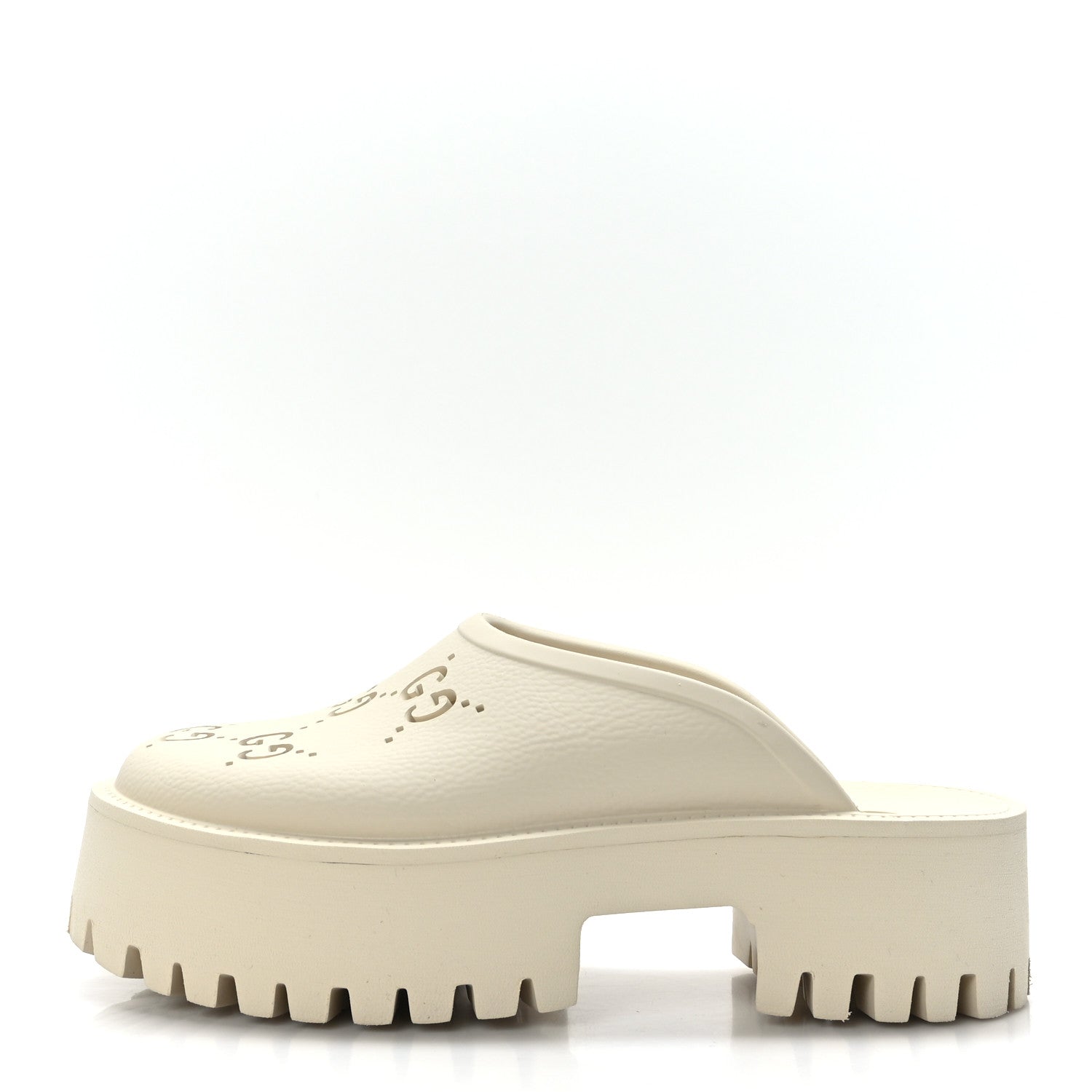 Gucci Rubber GG Monogram Perforated Elea Platform 55mm Lug Sole Sandals 38 Mystic White 1 of 7