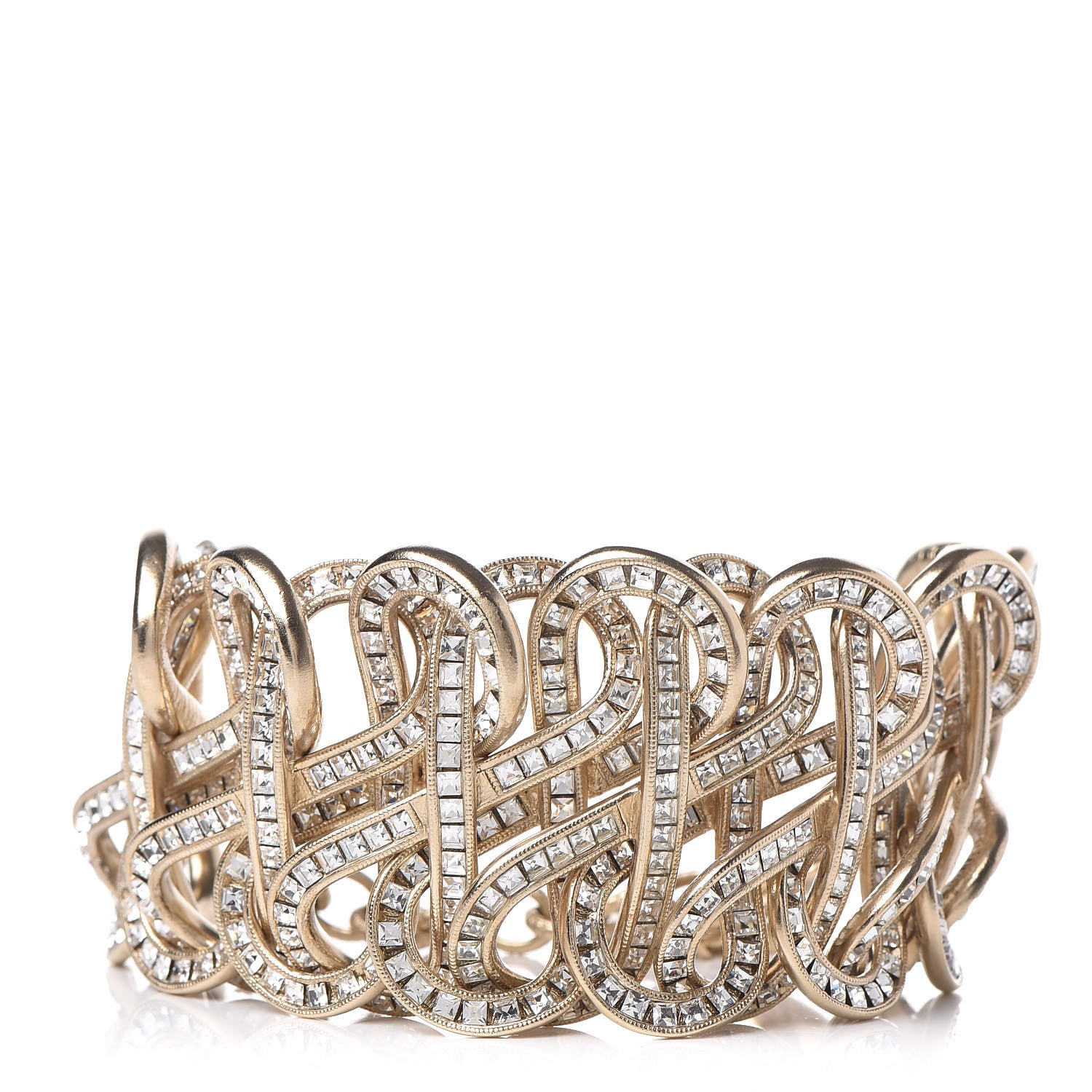 Chanel Baguette Crystal Twisted Knots CC Bracelet Gold 1 of 5