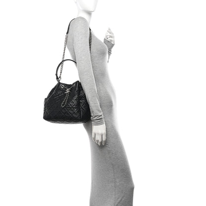 Chanel Lambskin Quilted CC Chain Bucket Drawstring Bag Black 3 of 11