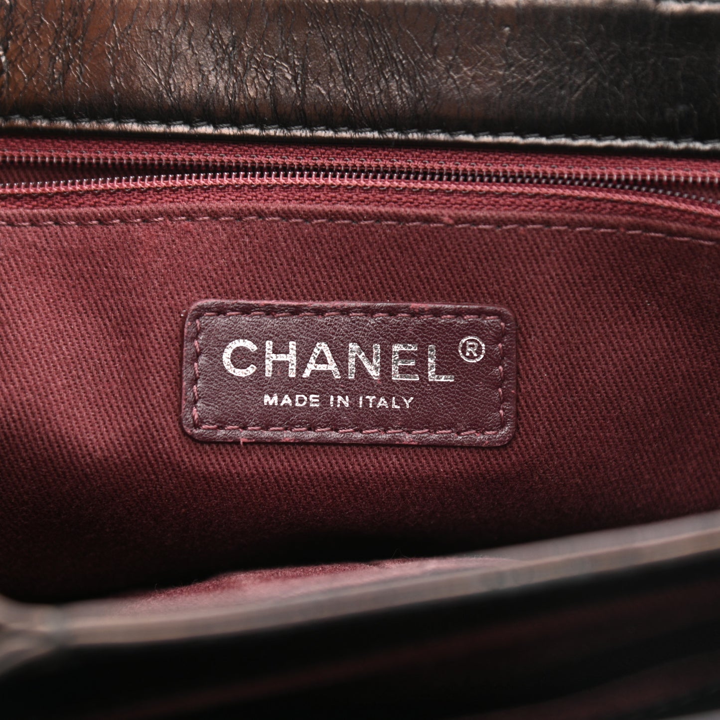 Glazed Calfskin Quilted Accordion Flap Black