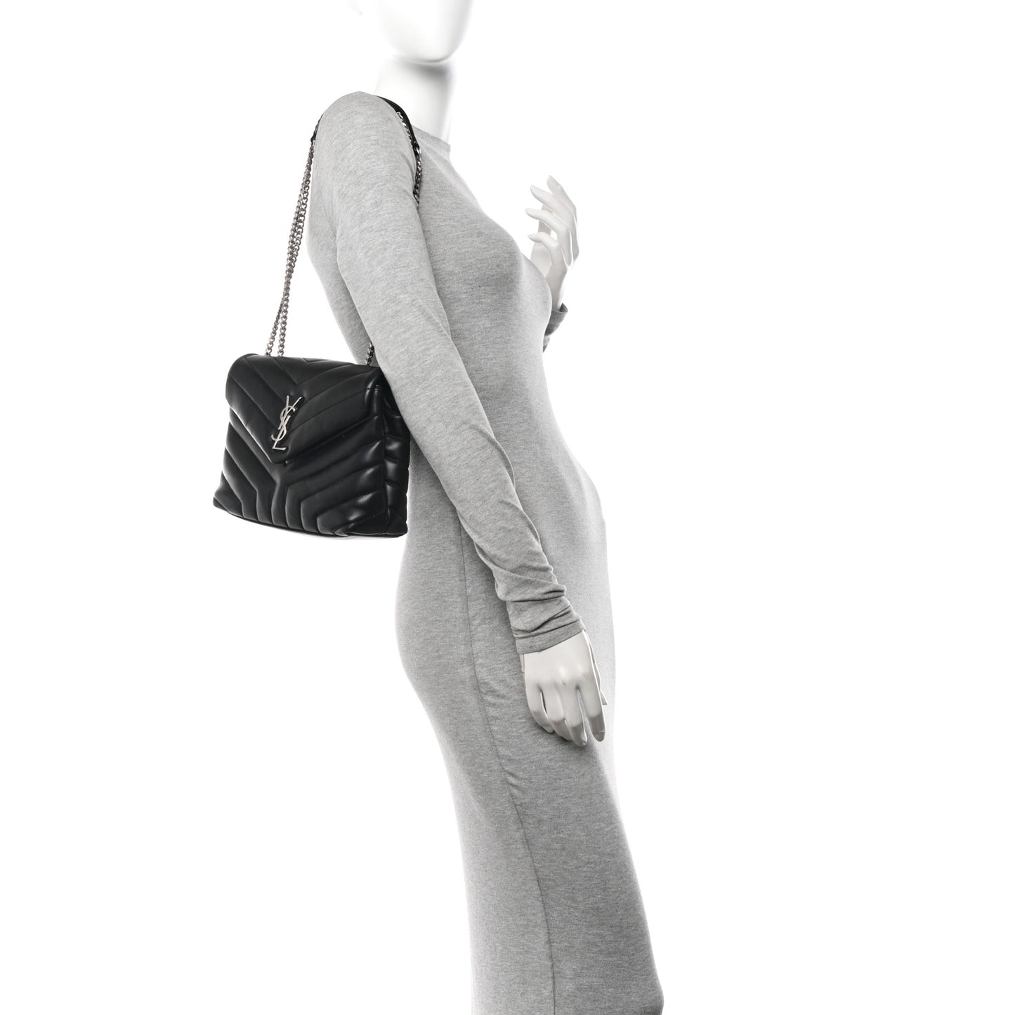 Calfskin Y Quilted Monogram Small Loulou Chain Satchel Black