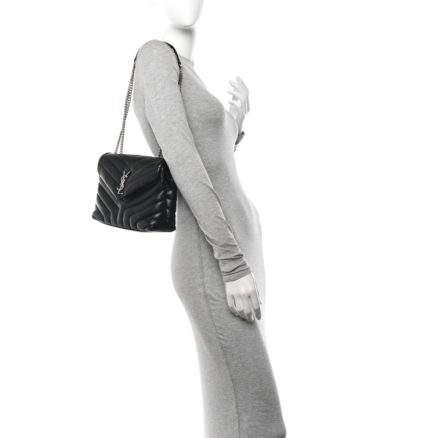 Saint Laurent Calfskin Y Quilted Monogram Small Loulou Chain Satchel Black 2 of 13