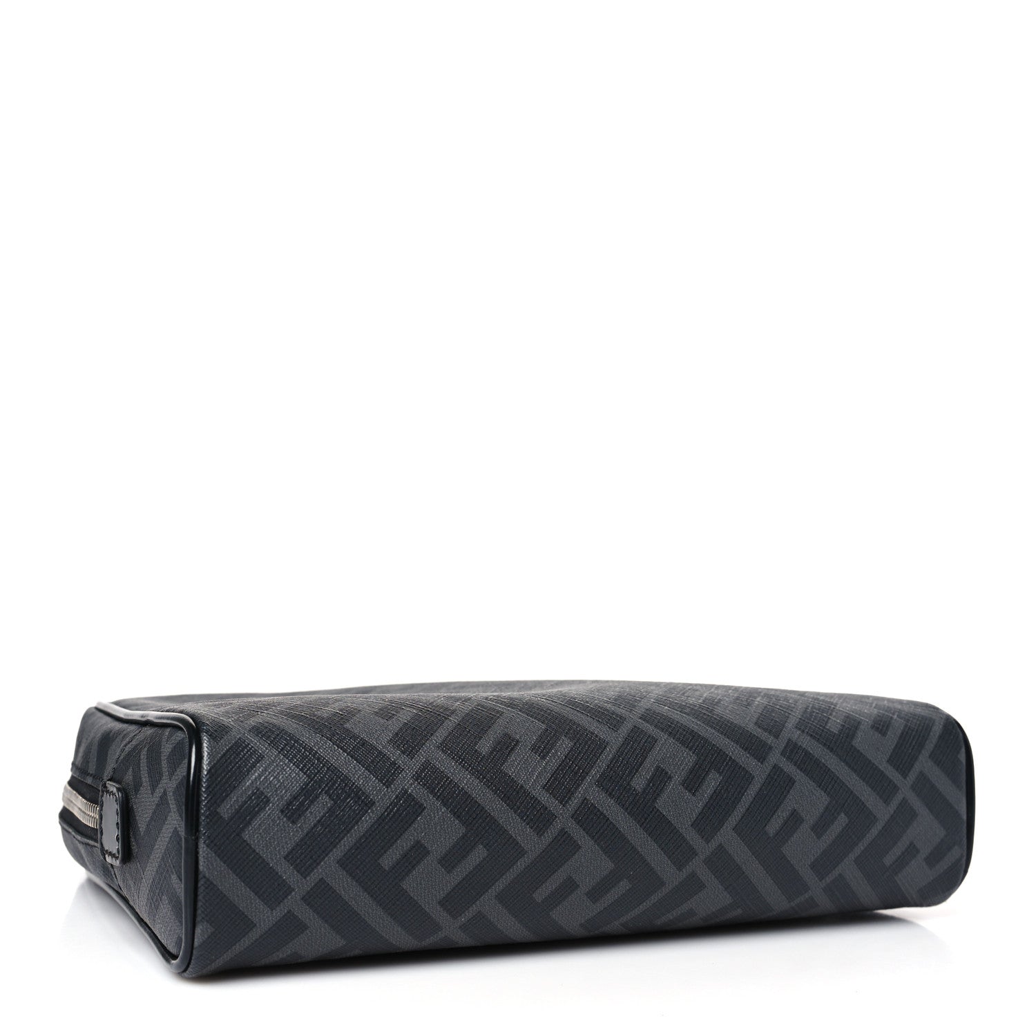 Fendi Glazed Fabric Vitello Brush FF 1974 Toiletry Case Black 4 of 9