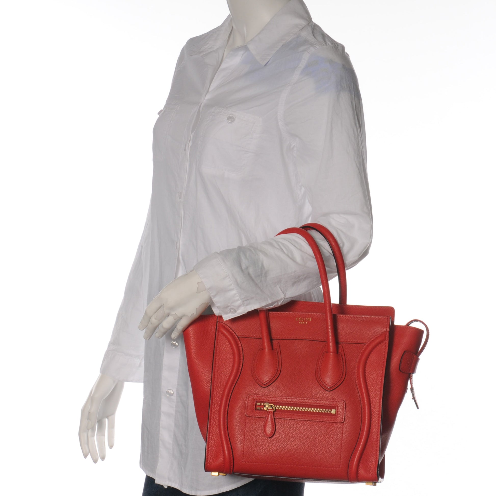 Celine Drummed Leather Micro Luggage Coquelicot 2 of 8