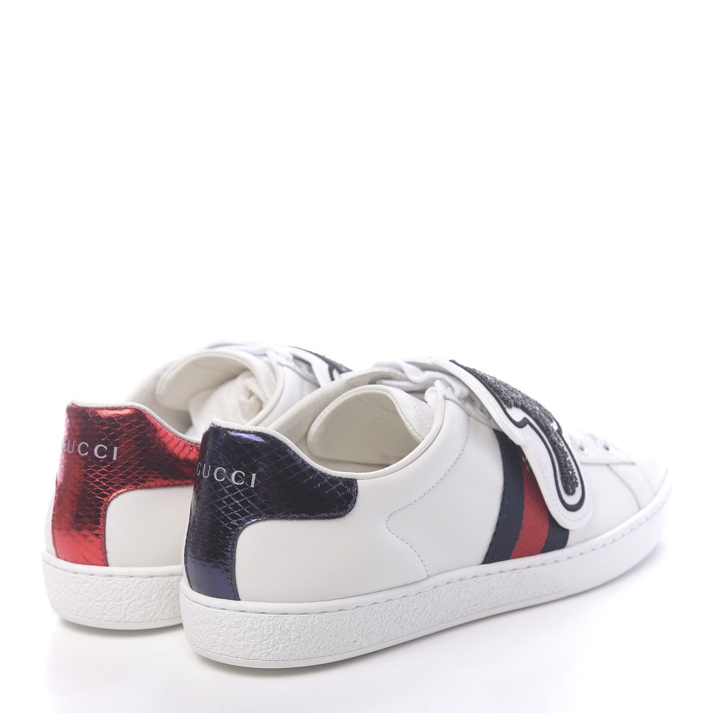 Calfskin Ayers Crystal Panther Embroidered Womens Ace Sneakers 38 White