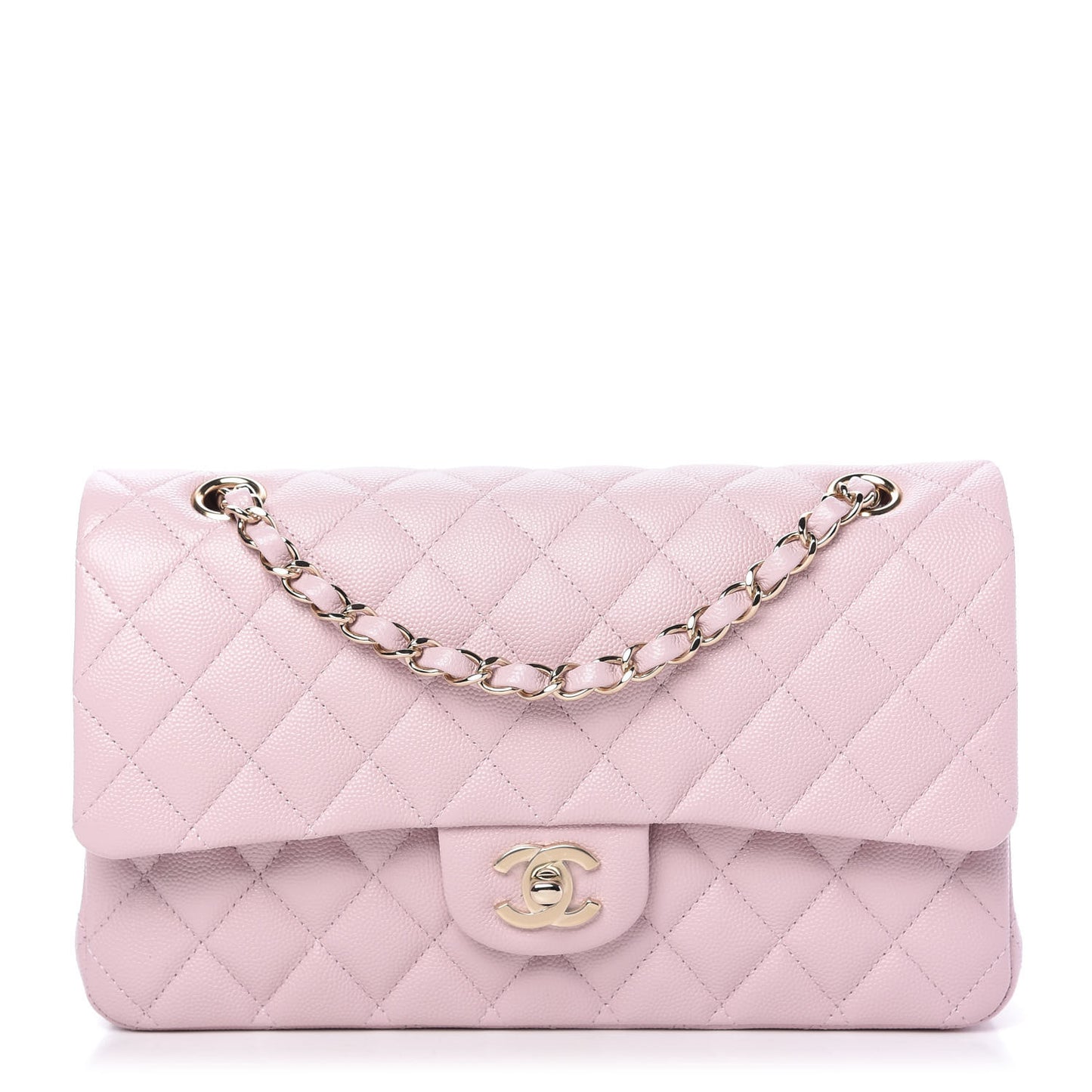 Caviar Quilted Medium Double Flap Light Pink