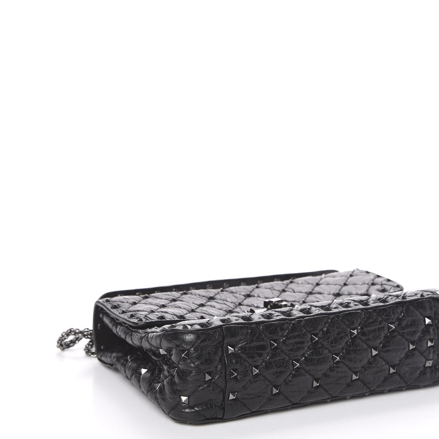 Craquele Nappa Medium Rockstud Spike Shoulder Bag Black