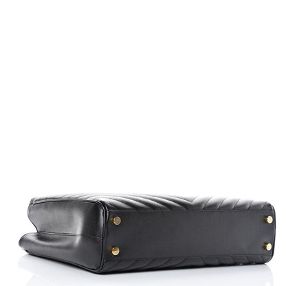 Saint Laurent Grain De Poudre Matelasse Chevron Monogram Shopping Bag Black 4 of 12