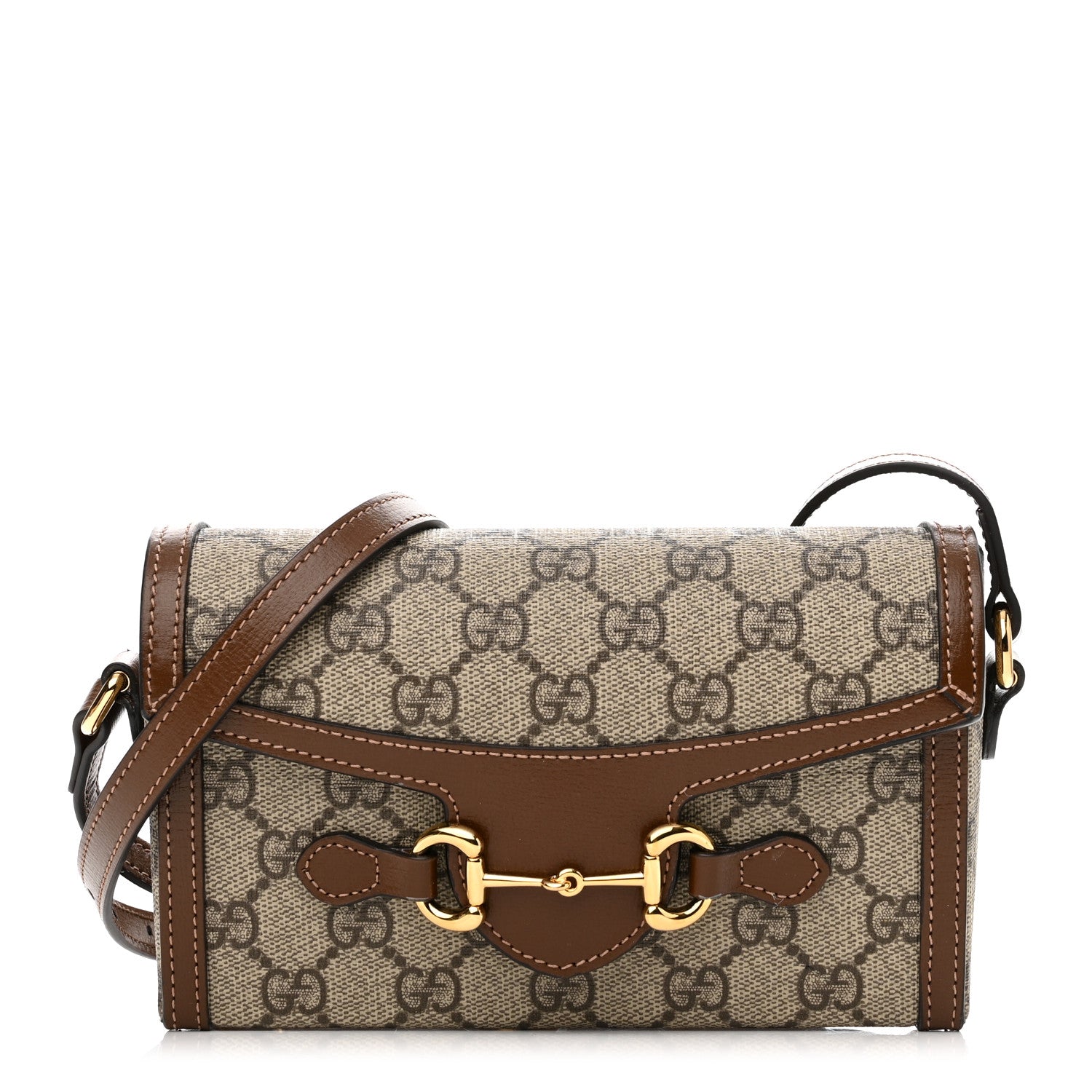 Gucci GG Supreme Monogram Mini Horsebit 1955 Shoulder Bag Beige Brown Sugar 1 of 9