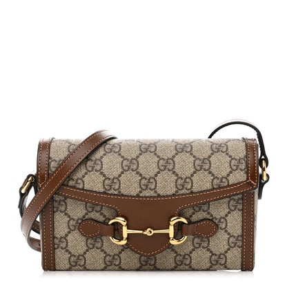 Gucci GG Supreme Monogram Mini Horsebit 1955 Shoulder Bag Beige Brown Sugar 1 of 9