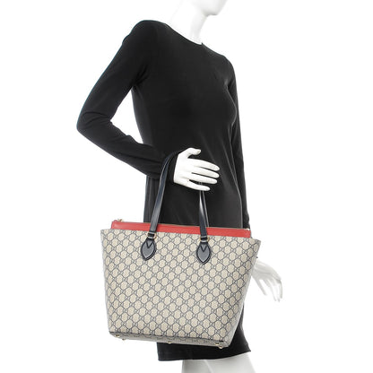 Gucci GG Supreme Monogram Medium Zippered Bucket Tote Beige Blue Hibiscus Red 2 of 8