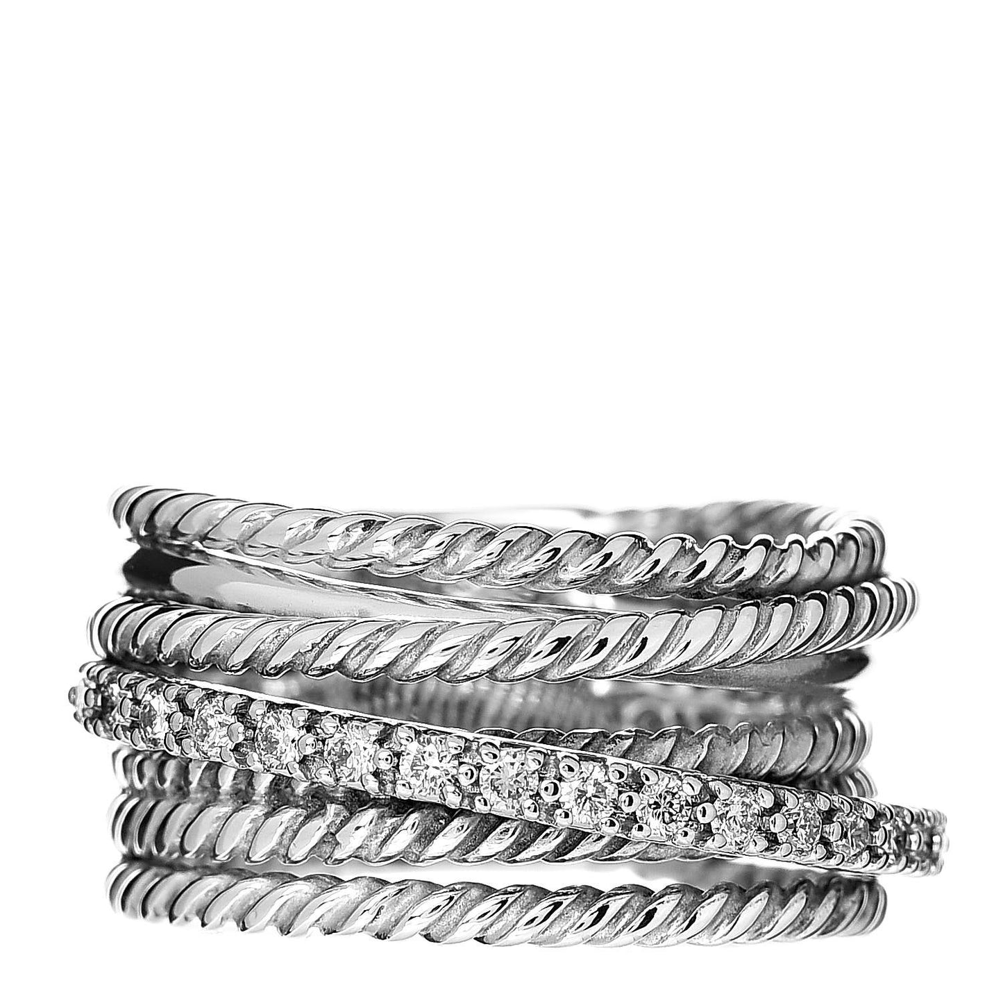 Sterling Silver 14K White Gold Diamond 11mm Wide Crossover Cable Ring 52 6